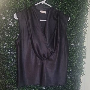 Chic Black Drape Neck Blouse